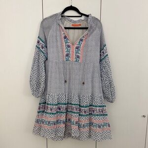 Oliphant White Mini Dress with Pink, Teal, and Purple Accents